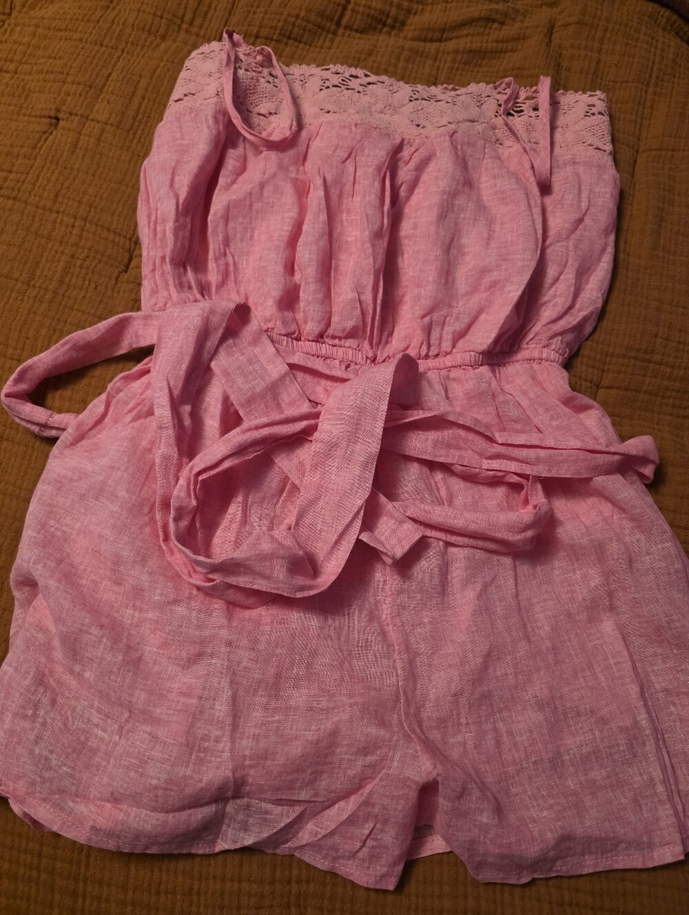 Olivaceous Blush Pink Crochet-Trim Sleeveless Romper